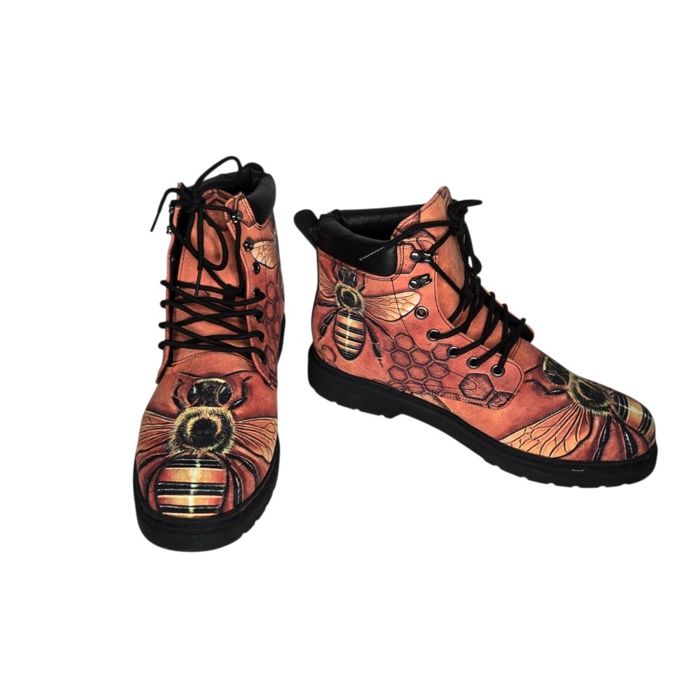 Men's Honey Bee Honeycomb Combat Boots 12.5m Cottagecore Naturecore